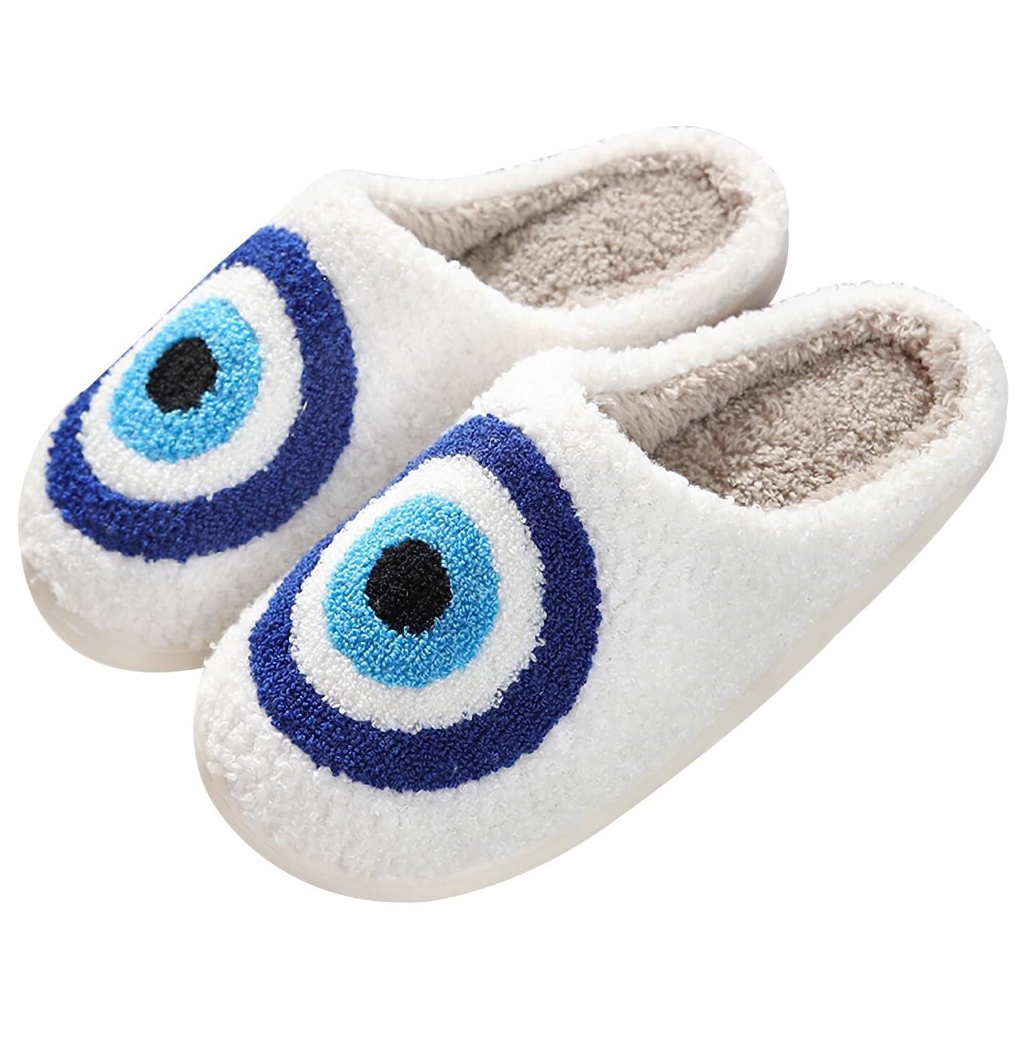 Qubuwalk Happy Smile Face Slippers Evil Eyes Cozy House Slippers for Women Soft Plush Slip-On Slippers Indoor Outdoor