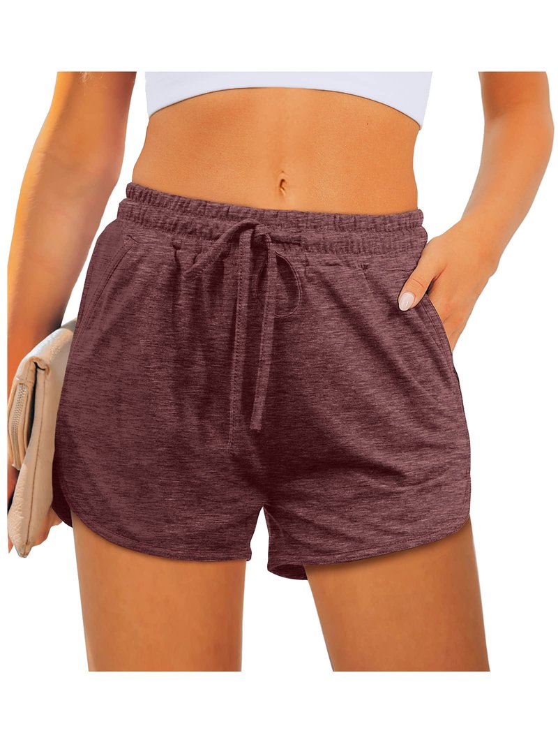 Aloodor Women's Shorts Running Workout Shorts Casual Summer Burgundy S