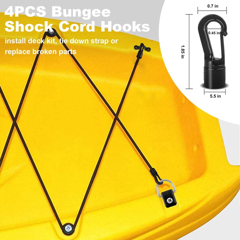 Kayak Deck Rigging Kit 1/4" 9.8' Bungee Cord with 6 D Rings& 4 J Hooks Tie Down Hooks& 4 Bungee Shock Cord Hooks,Tie Down Kayak Deck Line Repair Replacement Parts for Kayak Boat Canoe Accessory-Orange