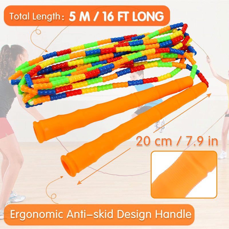 Supertrip Double Dutch Jump Rope - Soft Beaded, Long 16 FT, 2 Pack - Adjustable Skipping Ropes for Women, Adults & Kids - Orange