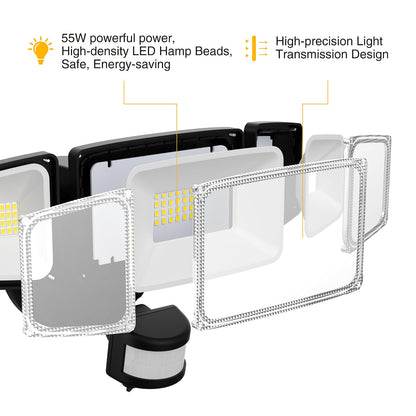 Onforu 55W Security Light with Motion Sensor, LED Wall Light Outdoor, IP65 Waterproof PIR Exterior Floodlight, 5000lm Super Bright 6500K Daylight White Flood Light for Garden, Garage, Patio