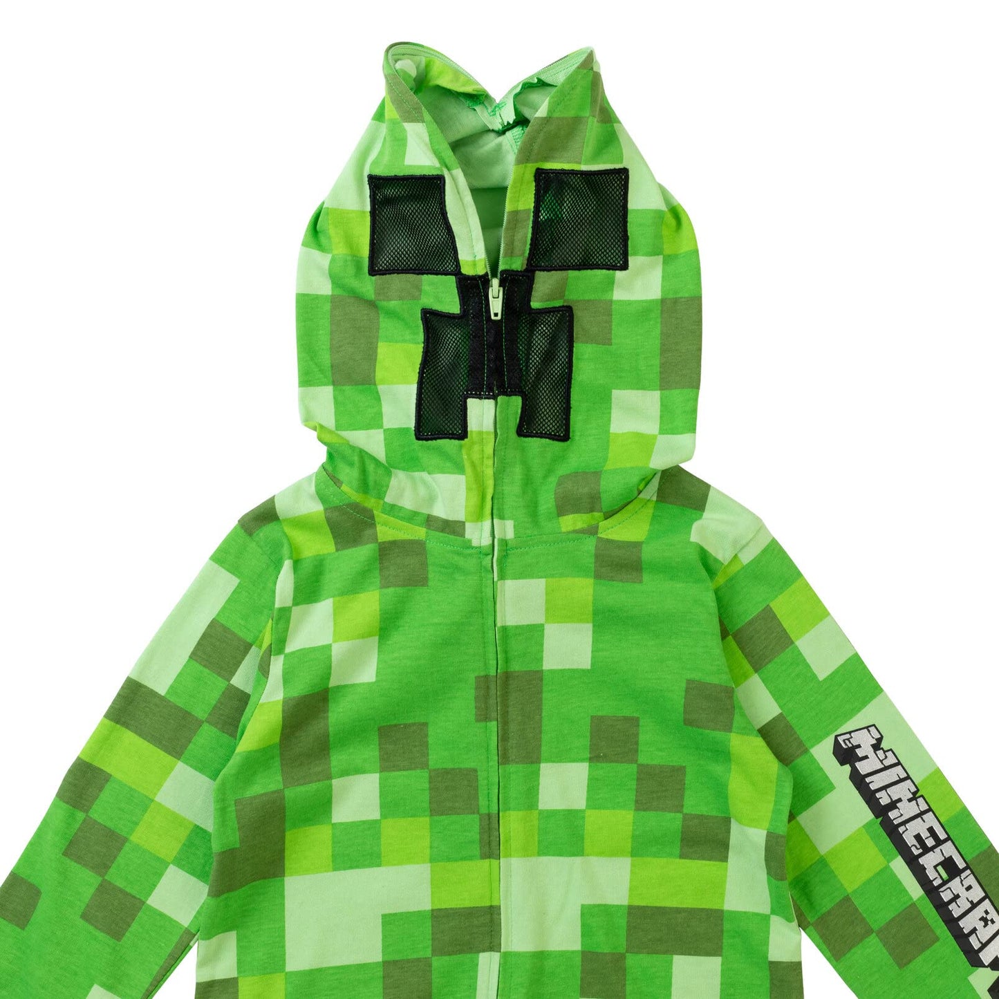 Minecraft Creeper Little Boys Cosplay Zip Up Coverall with Mesh Hood Mask Green 7-8