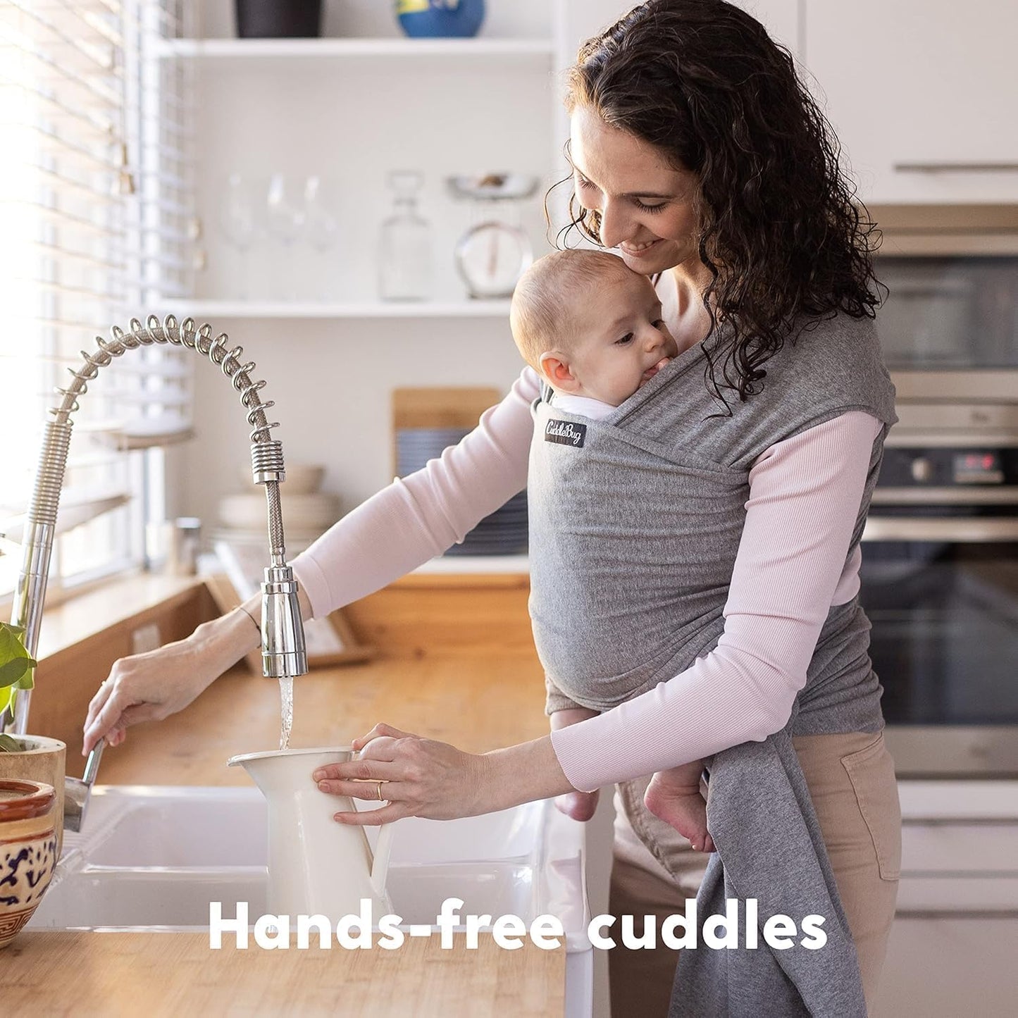 Baby Wrap - Best Baby Carrier by CuddleBug - Available in 9 Colors | 4-in1 Ring Sling: Baby Sling Wrap, Post Postpartum Belt, Nursing Cover, Baby Carrier Wrap | Great Infant Carrier (Grey)