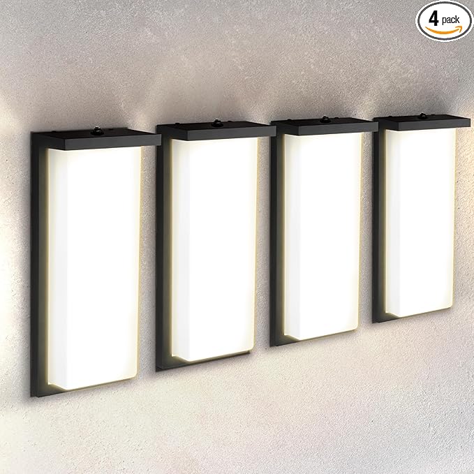 ASD LED 14" Outdoor Wall Light, Dusk to Dawn Front Door House Sconce | 3CCT, Photocell, Waterproof, ETL Listed | 20W 1900LM 3000-5000K 120V | Exterior Lighting Fixture, Porch Lamp | Black, 4 Pack