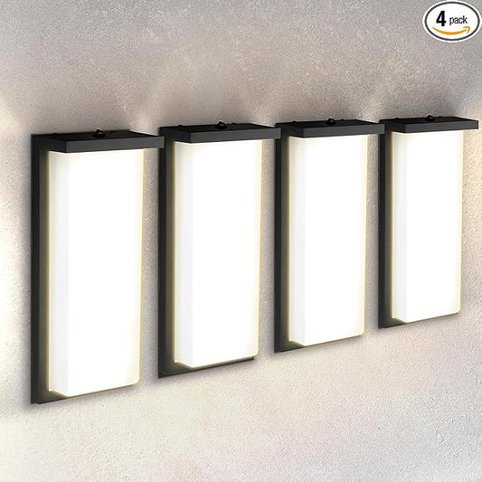 ASD LED 14" Outdoor Wall Light, Dusk to Dawn Front Door House Sconce | 3CCT, Photocell, Waterproof, ETL Listed | 20W 1900LM 3000-5000K 120V | Exterior Lighting Fixture, Porch Lamp | Black, 4 Pack