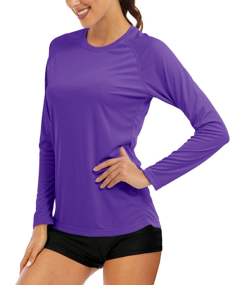 MAGCOMSEN Hiking Shirts for Women Lightweight Running Shirts Womens Workout Shirts Women Long Sleeve Shirts Summer Top Tee Fishing Shirts for Women Purple