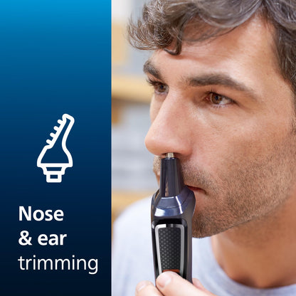 Philips 7-in-1 All-In-One Trimmer, Series 3000 Grooming Kit for Beard & Hair with 7 Attachments, Including Nose Trimmer, Self-Sharpening Blades, UK 3-Pin Plug-MG3720/33