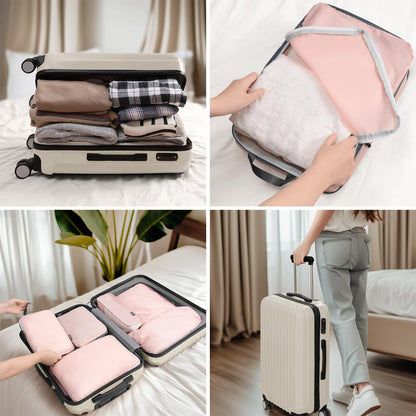 CherryNow Compression Packing Cubes, 7 Set Packing Cubes for Travel Women, Travel Essentials for Suitcase, Luggage Organizer Bags, Pink