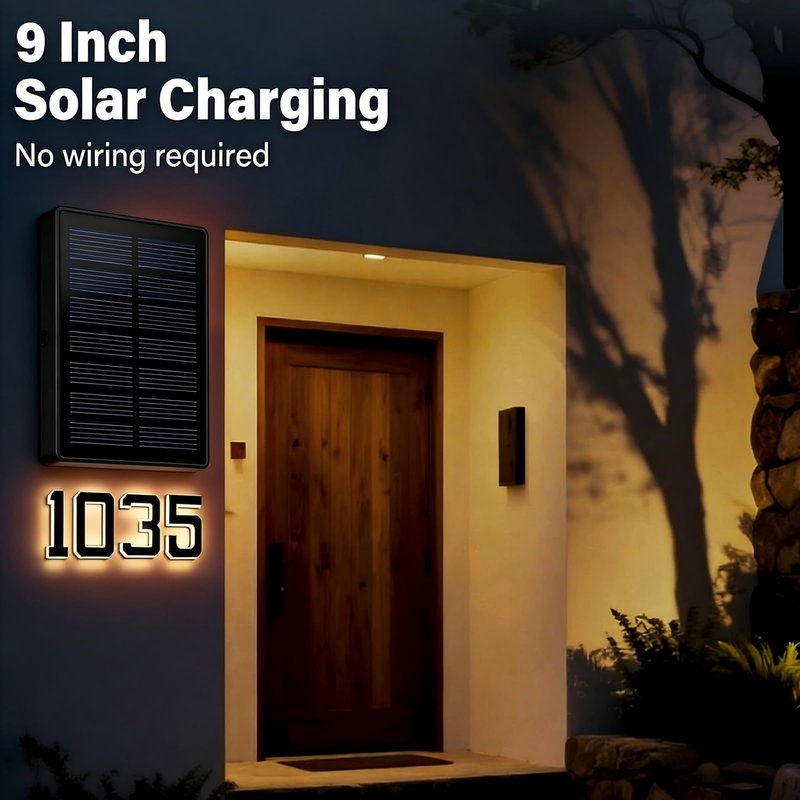 KUZEOLON 9 Inch Solar-Powered Outdoor House Number Light, No Wiring, Light Up House Numbers for Outside with Solar Panel, Waterproof LED Address Numbers for Home (1-9) (number7)