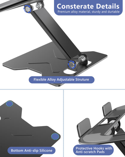 JCZT Laptop Stand for Desk, Adjustable Laptop Riser Holder Mount, Notebook Holder Office Desk Accessories for MacBook Air, Pro, Dell, HP, Lenovo More, All 10-16'' Notebooks Laptops (Matte Black)