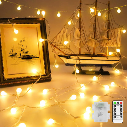 12 M 100 LED Fairy Lights Battery Operated Christmas Lights Indoor Outdoor Waterproof Globe String Lights with Remote Timer 8 Modes for Bedroom Outside Tree Garden Patio Party Decorations Warm White