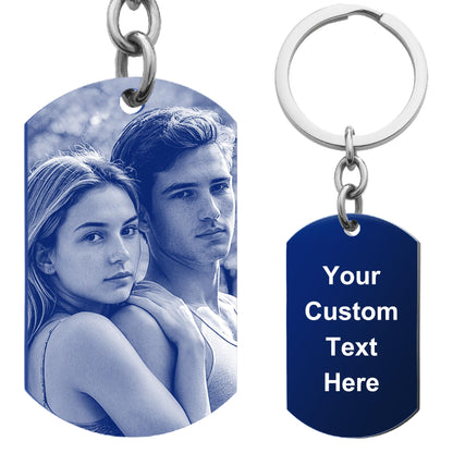 Queenberry Custom Keychain with Picture Date Personalized Photo Key chain Christmas Gift for Men Boyfriend Handmade - Blue
