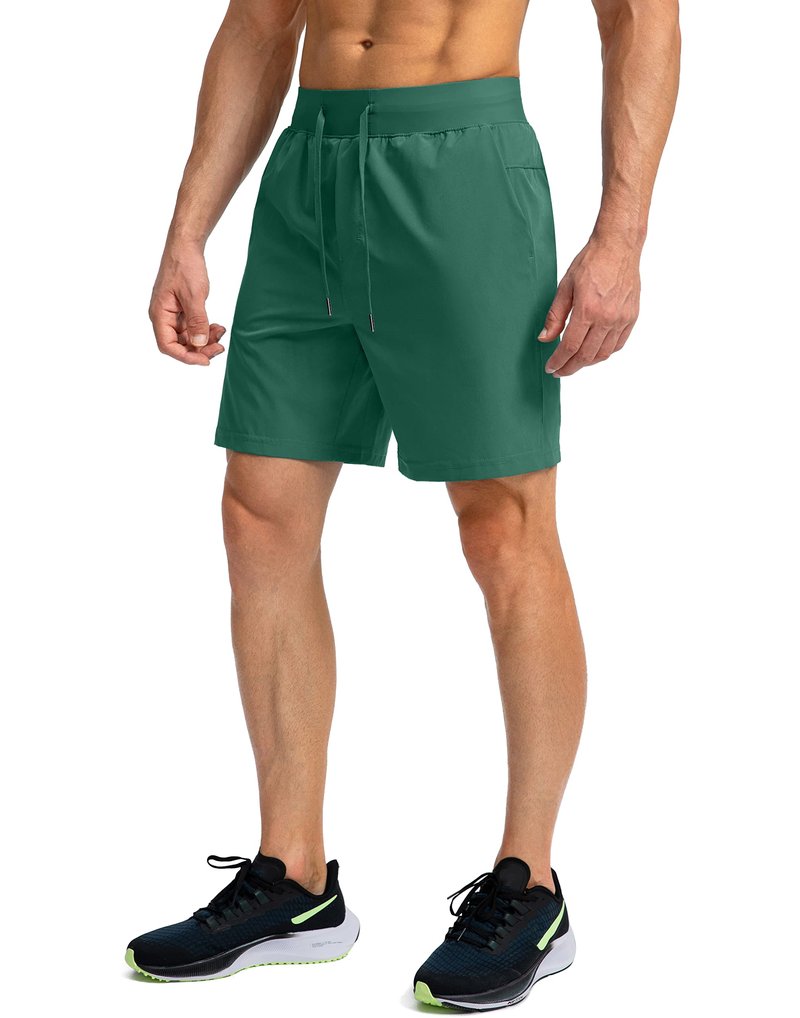 Soothfeel Men's Running Shorts with Zipper Pockets 7 Inch Lightweight Quick Dry Gym Athletic Workout Shorts for Men (Green, L)