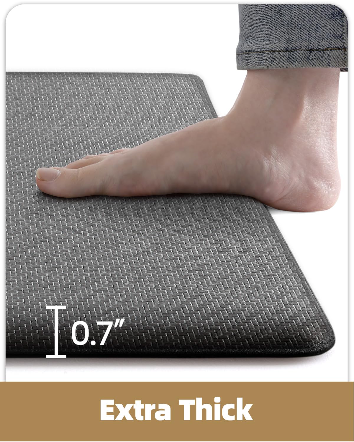 Color&Geometry 0.71" Extra Thick Anti Fatigue Cushion Kitchen Floor Mat,Easy Clean, Water & Oil Proof, Non Slip, Foam Padded Runner Rug for Front Sink,20"x 71" Grey (2.0 Version)
