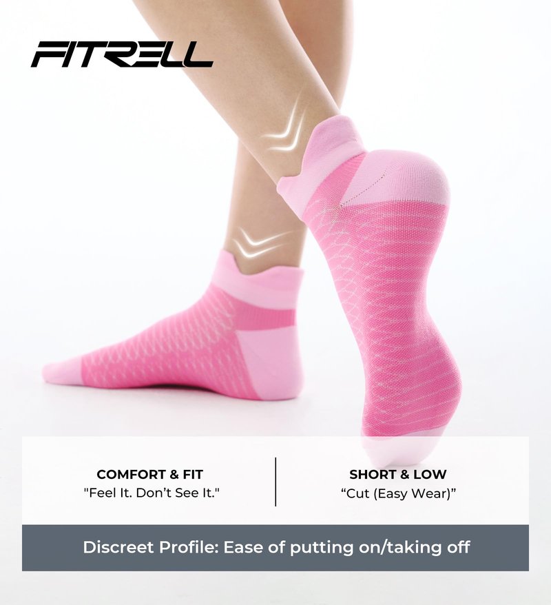 FITRELL Ankle Compression Socks for Women & Men - Cushioned Arch Support Running Socks, Plantar Fasciitis Relief, Vibrant Mixed, 6 Pairs, S/M