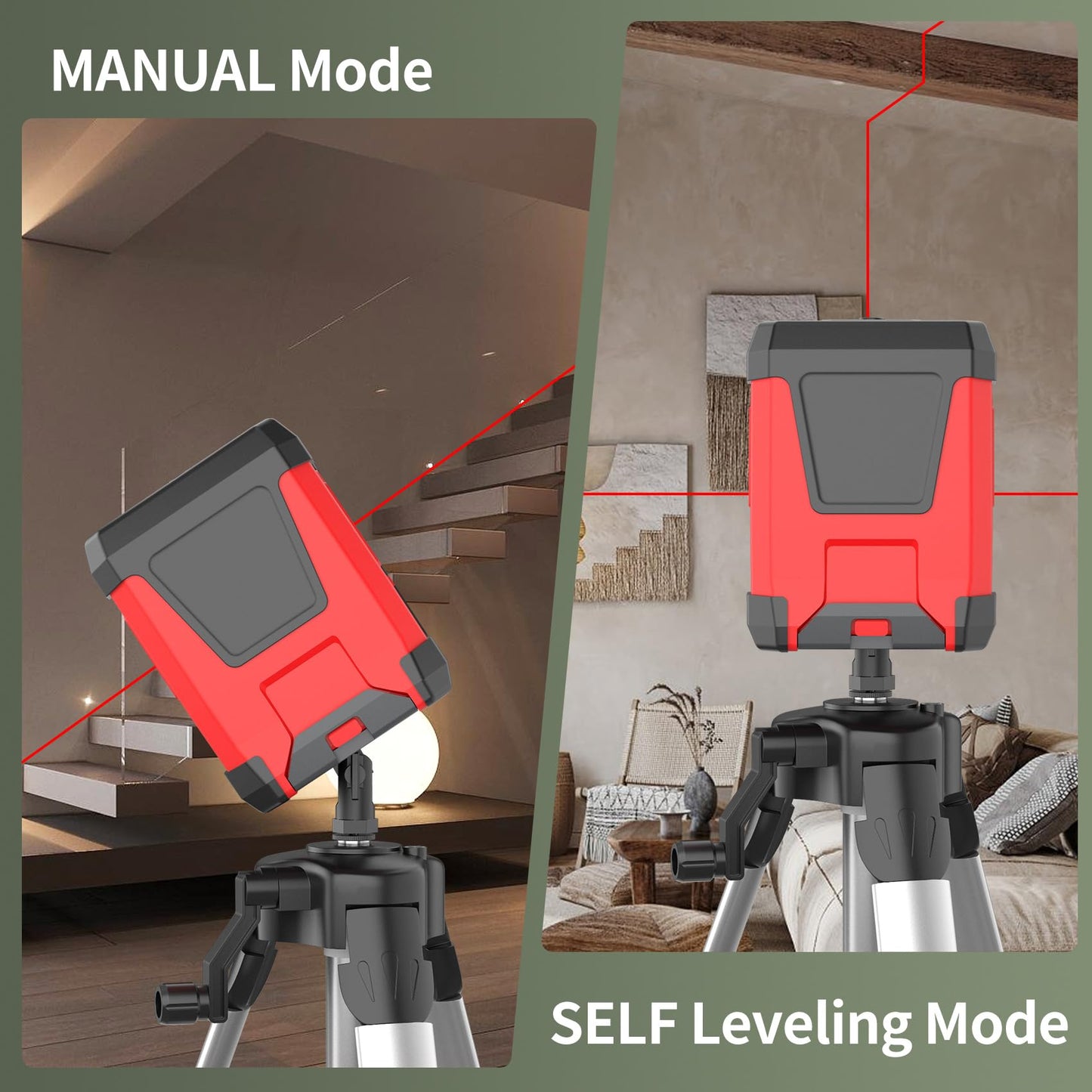 Laser Level Self-leveling Red Cross laser tool with vertical and horizontal lines,360 degree rotation self-leveling mode&IP54 waterproof for Picture Hanging Indoor & Outdoor