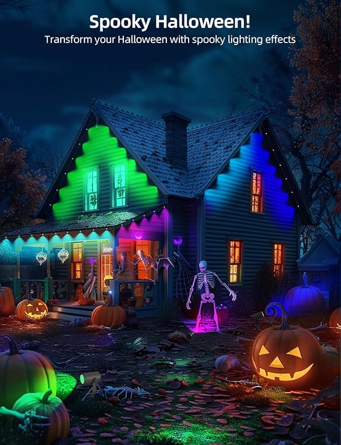APPECK Permanent Outdoor Lights 100ft with 72 LEDs, 111 Scene Modes, Smart RGBW Lights with 40lm Warm White, App & Remote Control for Christmas, Halloween, Works with Alexa, Google Assistant, White