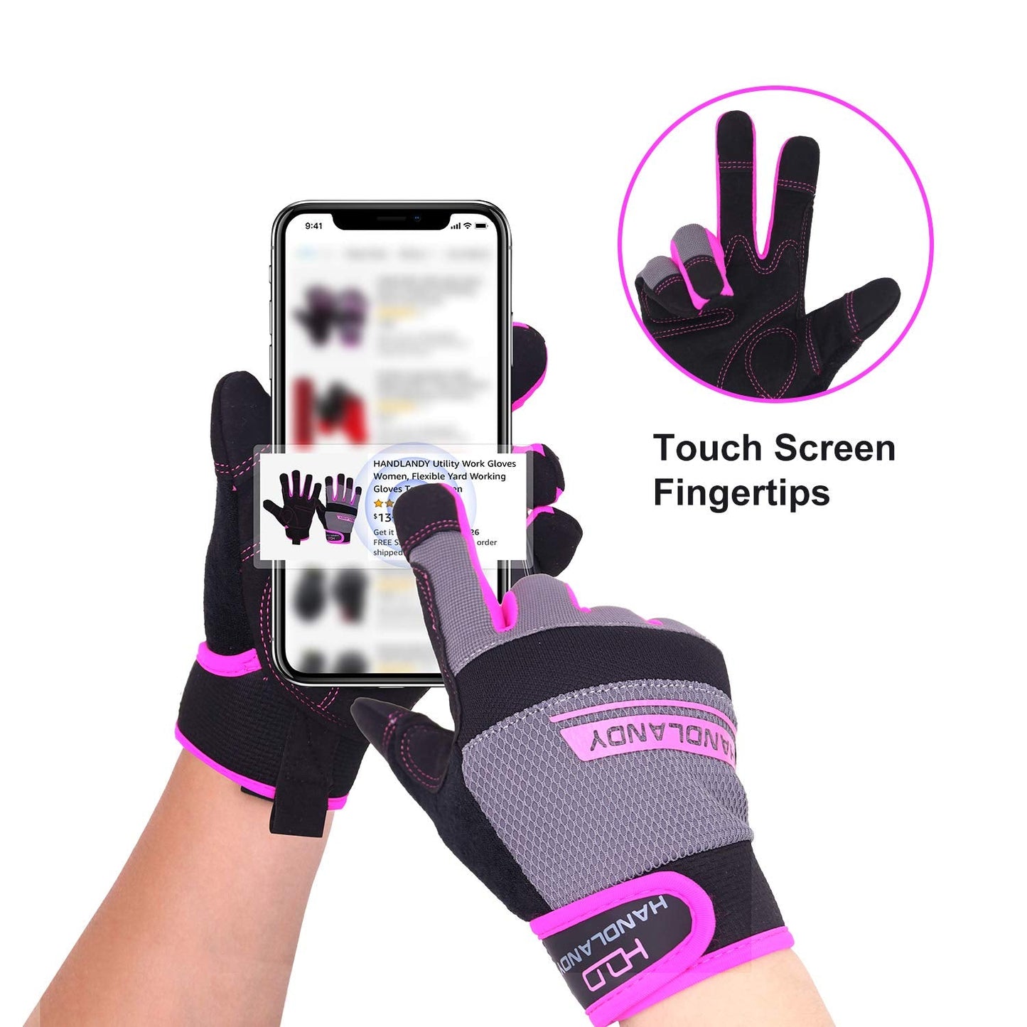 Women Utility Work Gloves, UltraLight Safety Work Gloves with Extensive Palm Protection, Mechanic Gardening Construction DIY Work Gloves with Touchscreen indoors & outdoors (Medium, Pink)