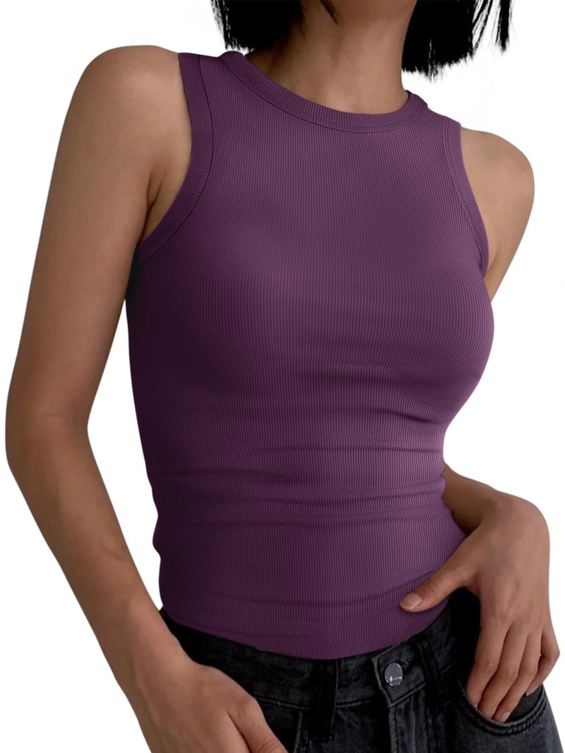 ANRABESS Womens Sleeveless High Neck Tank Tops Fashion Summer Casual Basic Slim Fit Ribbed Racerback Top Shirt Clothes Dark Purple Large