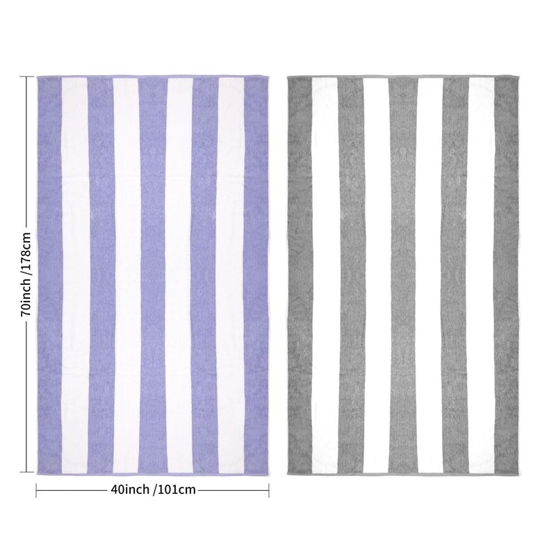 CLOWOOD Plush Oversized Beach Towel - Cotton 40 x 70 Inch Large Thick Charcoal Grey Striped Cabana Pool Swimming Towel