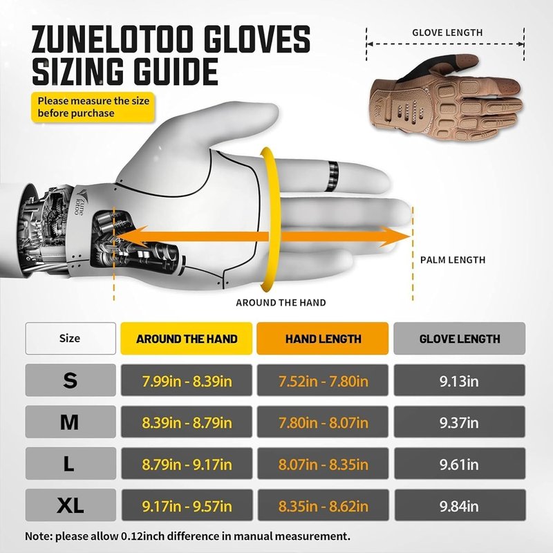 ZUNE LOTOO Tactical Gloves for Men, Touchscreen Motorcycle Gloves with Finger Impact Protection, Tan Palm Padded Safety Work Gloves for Paintball Airsoft Range Tac Female Women(XLarge)