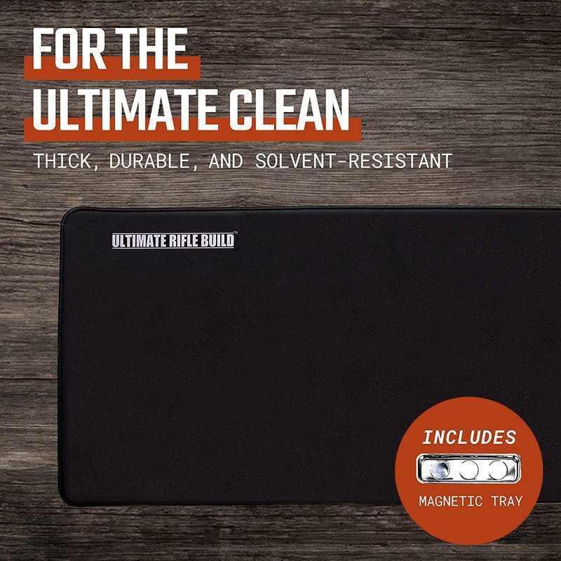 Ultimate Rifle Build Cleaning Mat with Stitched Edges, Non-Slip (12"x36" - with Magnetic Parts Tray)