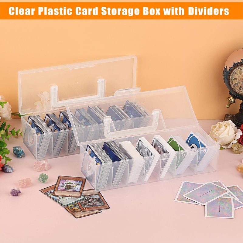 OwnMy 2 Plastic Trading Card Storage Boxes Clear Plastic Card Storage Cases with Dividers, Portable Baseball Cards Organizer Box for Football Sports MTG TCG Cards