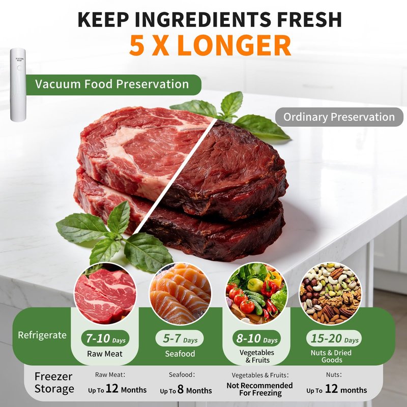 Xinyonxin Handheld Vacuum Sealer Machine with 30 Reusable Bags, Cordless Electric Food Preservation Pump for Meat and Sous Vide, USB Rechargeable Mini Sealing System for Kitchen