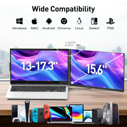 KEFEYA Laptop Screen Extender, 14.2" Portable Triple Monitor for Laptop with Full HD IPS Display, Monitor Extender Compatible with Mac, Windows, Chrome, Fits 13-17 Inch Laptops