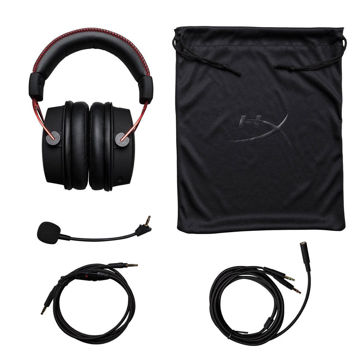 HyperX Cloud Alpha Gaming Headset Headphone Wired Detachable Noise Cancelling Microphone Dual Chamber Drivers Memory Foam Over-Ear Soft Leatherette for PC Xbox Nintendo Switch PS4 Black Red (Renewed)