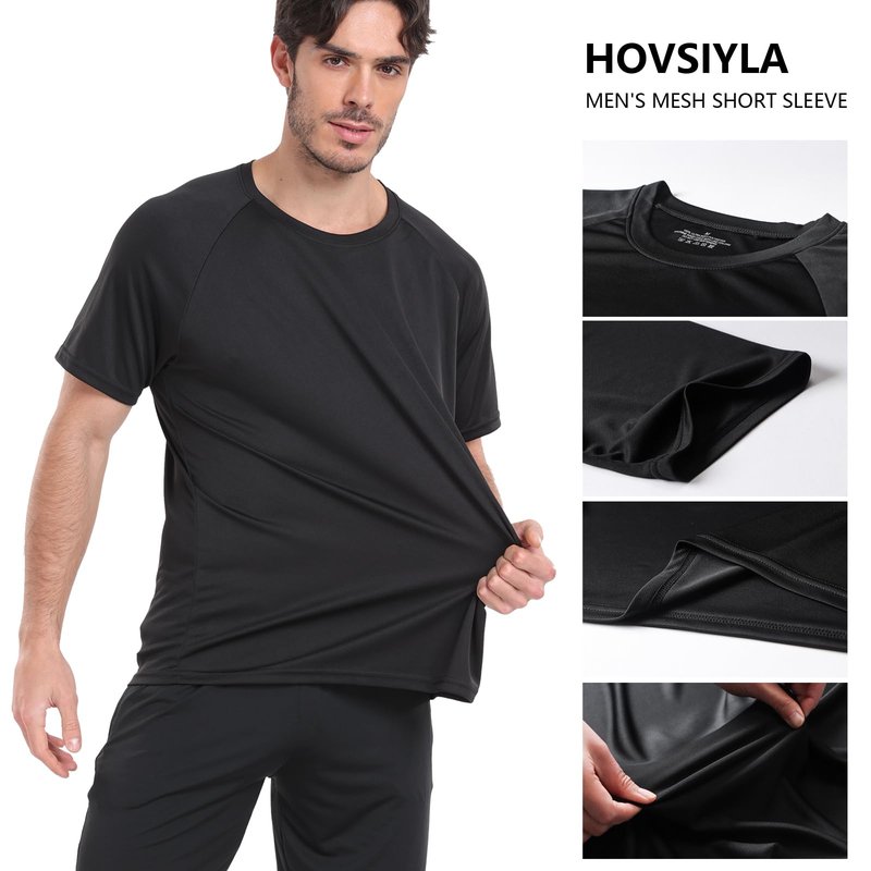 HovSiyla 5 Pack Athletic Shirts Men Sport Moisture Wicking Tops Gym Running Stripes Activewear Workout Casual T Shirts Black Burgundy Navy White Green Small