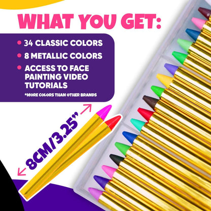 Blue Squid Face Paint Crayons for Kids - 42pcs XL Non-Toxic, Washable Body Paint Crayons - Our Face Painting Kit Makeup Sticks are Easy to Use, Safe for Sensitive Skin and Perfect for a Kids Party