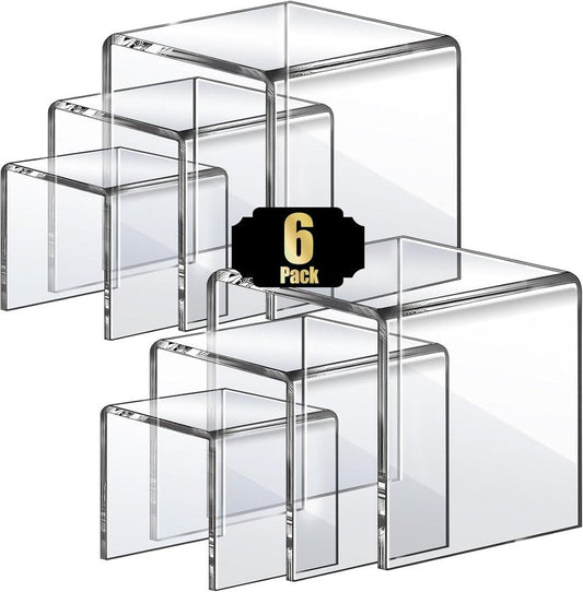 Aheroi Acrylic Display Risers - 6 Pcs Set of Square Stands for Figures & Cupcakes | 3", 4", 5" Sizes
