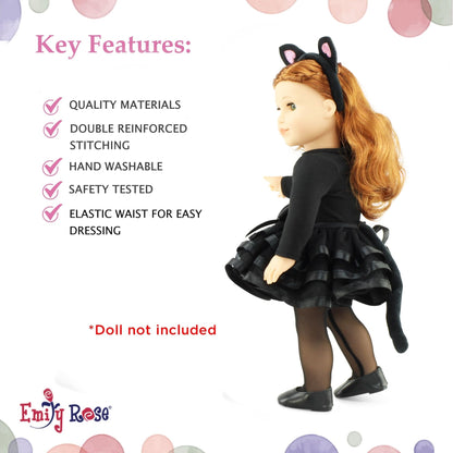 Emily Rose 18 Inch Doll Clothes New Improved 5 PC Black Cat Halloween Costume Tutu Skirt Outfit, Includes Shoes and Headband Accessories | Compatible with 18" American Girl Dolls | USA Company