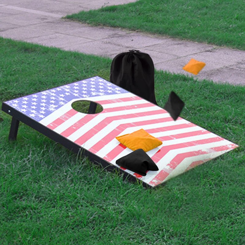 yaaduo Set of 8 Regulation Cornhole Bags Double Sided, Weather Resistant Bean Bags for Cornhole Toss Game, Corn Hole Beans Bags with Tote Bag (Black/Orange)