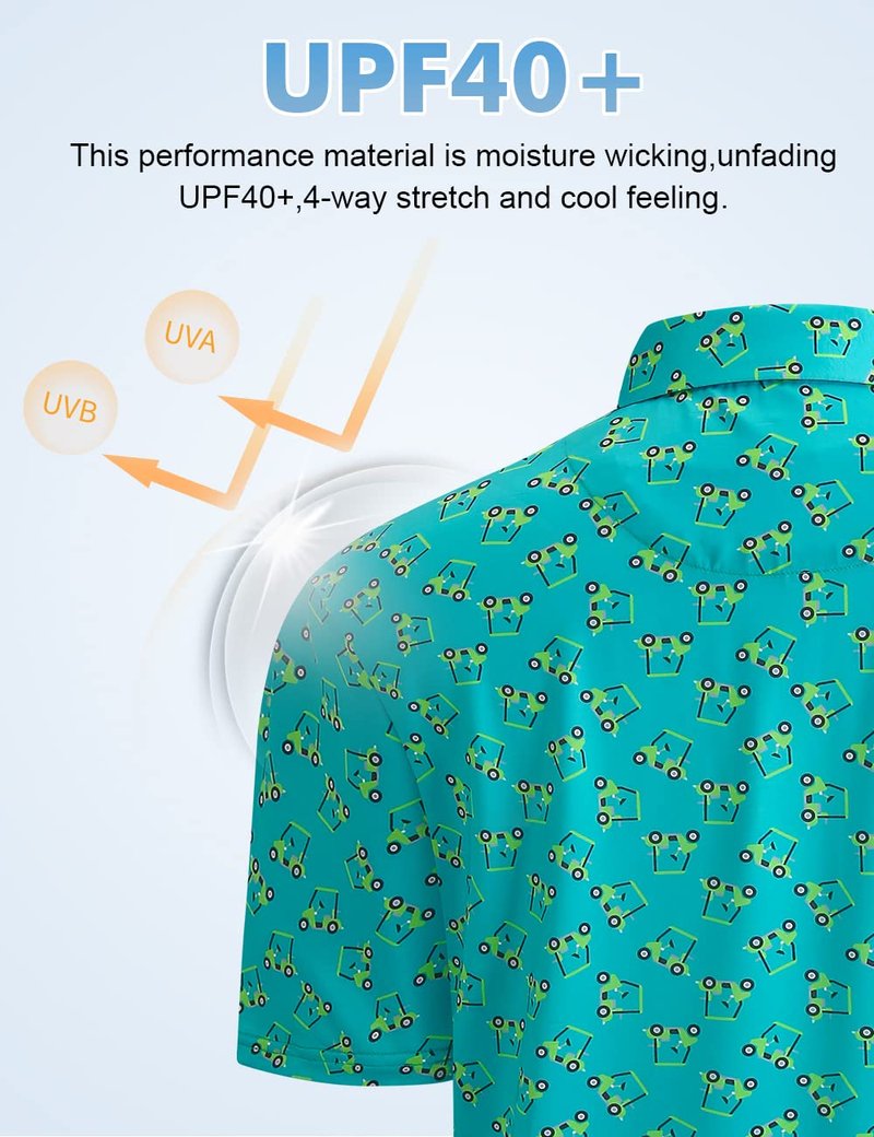 Hodaweisolp Golf Shirts for Men Dry Fit Print Moisture Wicking Performance Short Sleeve Polo Shirt Green Car-L