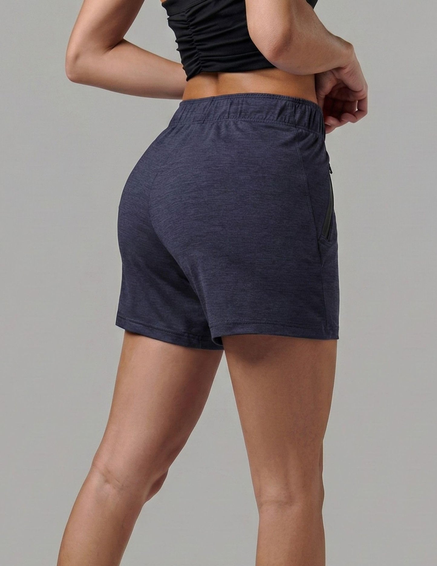 Liberty Imports 1 or 5 Pack Womens Lounge Workout Shorts with Zipper Pockets 5" Inseam Lightweight Athletic Casual Shorts (Navy, Medium)