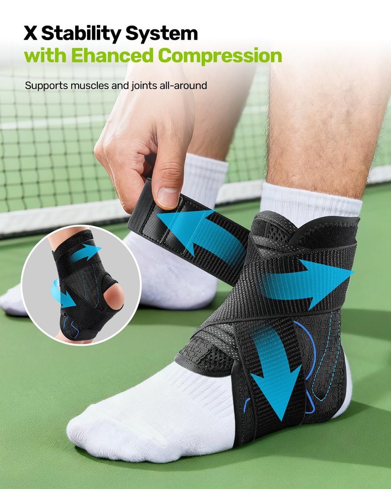 Rakiie Quick Lace Up Ankle Brace with 2 Metal Support Stays, Breathable Stabilizer for Sprained Ankle, Slim Fit Ankle Support for Men & Women, Sports, Running, Basketball (Black, M)