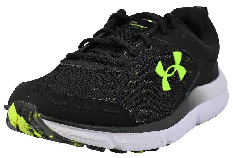 Under Armour Men's Charged Assert 10 Shoes, (004) Black/Black/High Vis Yellow, 12 X-Wide