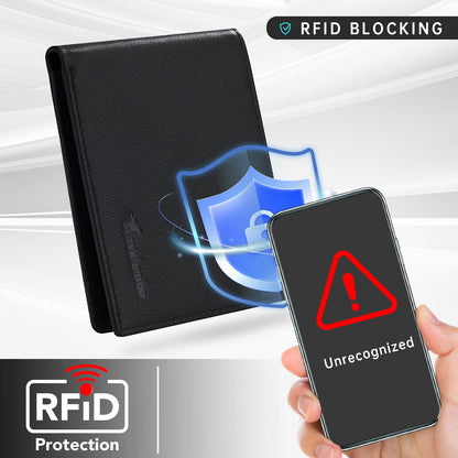 Real Leather Mens Bifold Wallet RFID Blocking Slim Minimalist Front Pocket - Thin & Stylish with ID Window in Gift Box (Nappa, Black)