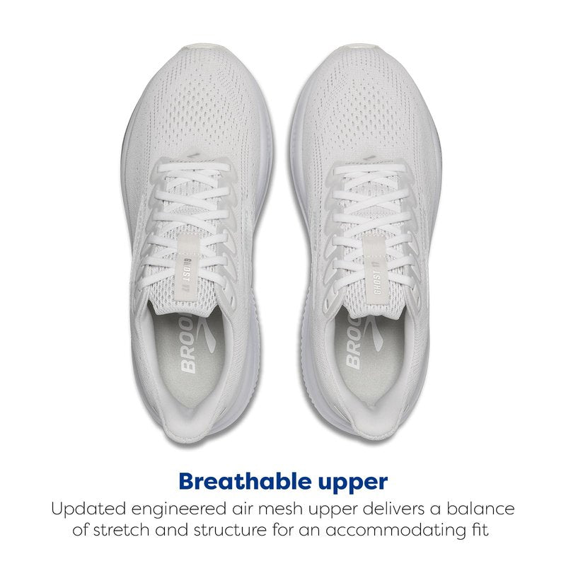 Brooks Women’s Ghost 17 Neutral Running Shoe - White/White/Grey - 13 Medium