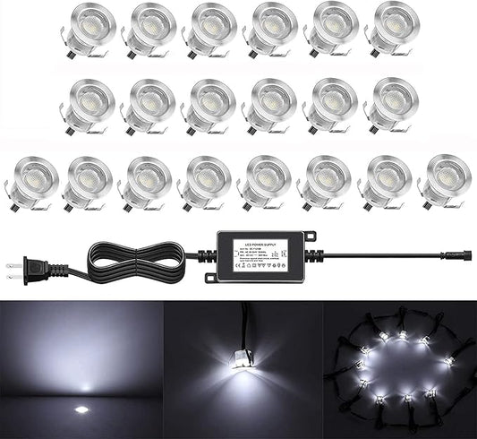 Recessed LED Deck Lighting Kits 12V Low Voltage Cool White Waterproof IP67,Led In Ground Lighting for Steps,Stair,Patio,Floor,Pool Deck,Kitchen,Outdoor LED Landscape Lighting(20Pack)