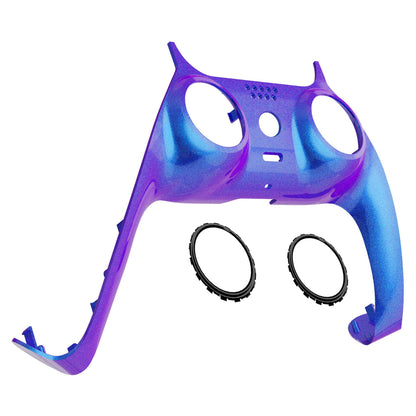 eXtremeRate Chameleon Purple Blue Glossy Decorative Trim Shell Compatible with p s 5 Controller, DIY Replacement Clip Shell, Custom Plates Cover Compatible with p s 5 Controller with Accent Rings