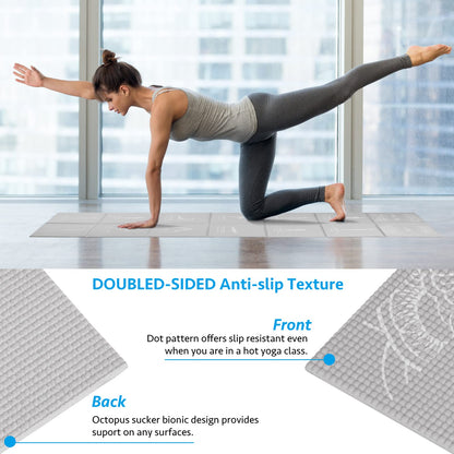 Foldable Yoga Mat for Women, Non Slip Exercise Mat for Home Gym, 5mm Travel Yoga Mats Set With Stretch Strap for Yoga Pilates and Fitness, 68"L x 24"W x 0.2 Inch Thick