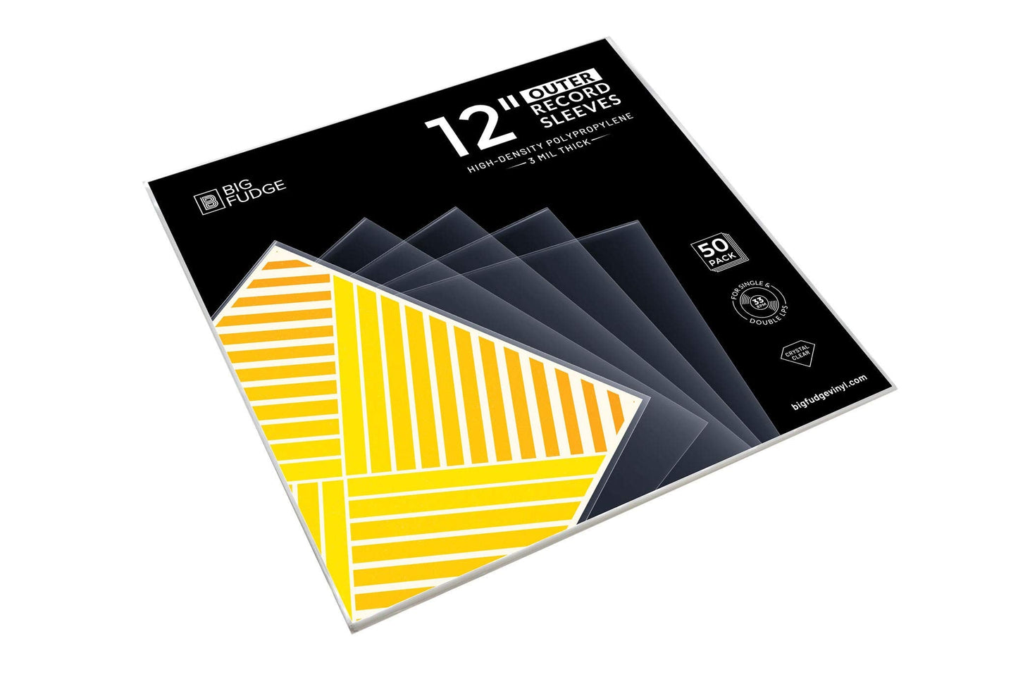Big Fudge Vinyl Record Sleeves 50 x 12 LP - Durable & Wrinkle-Free Vinyl Outer Sleeves - Crystal Clear High-Density Polypropylene - 3 mil Thick, 12.75” x 12.75” - Fits Most Gatefolds Double LPs