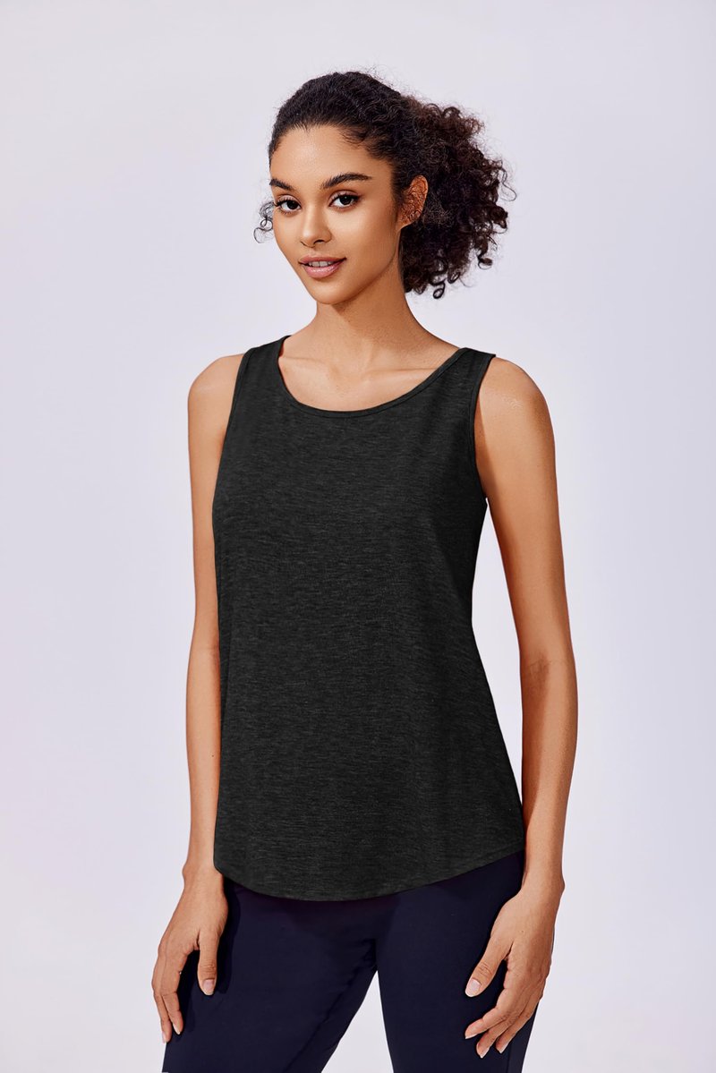 PINSPARK Womens Workout Tank Tops Loose Fit Gym Shirt Racerback Running Shirts Quick Dry Athletic Top Pack, Black/Light Grey M