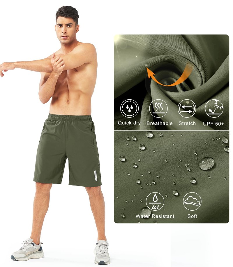 NORTHYARD Men's Athletic Running Shorts Gym Workout 7"/9"/5" Quick Dry Lightweight Sports Basketball Tennis 3 Zipper Pockets ARMYGREEN-9inch L
