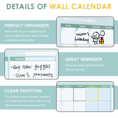 MAKELLO Magnetic Whiteboard Calendar Monthly Planner for Wall, Office, Classroom, Kitchen and Bedroom, 60x45cm
