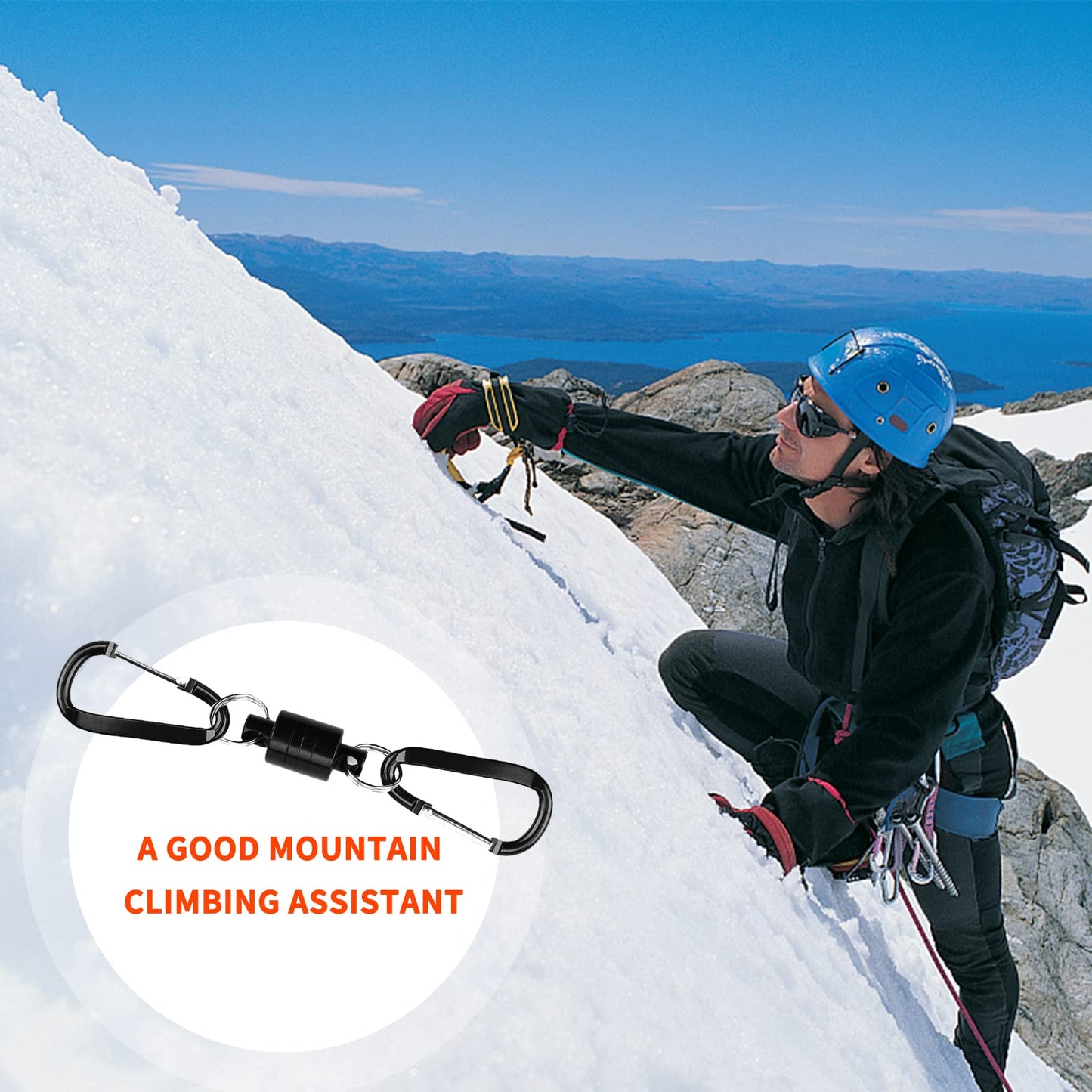 Magnetic Quick Release Keychain with 2 Pcs Aluminum D Ring Carabiners Landing Holder Screw Locking Buckle Hook D Shape Spring Snap Keychain Clips for Fly Fishing Magnet Metal Hooks