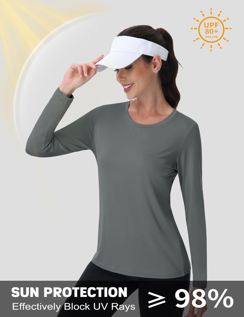 MAGCOMSEN Long Sleeve Shirts Women SPF Sun Protection Moisture Wicking UV Shirt Lightweight Hiking Athletic Tops Grey M